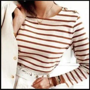 Sézane Collette Mariniere Ecru Camel Stripe Top XS